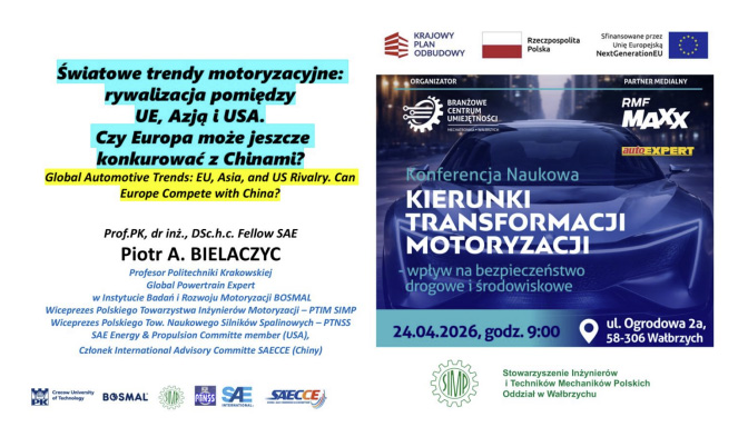 Omówienie referatu Kolegi Prof. Piotra Bielaczyca na Konferencji „Kierunki rozwoju motoryzacji” w BCU w Wałbrzychu dnia 24.04.2026 r.